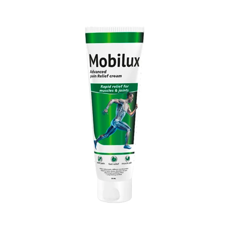 Mobilux pain relief cream box and tube together, 50 ml