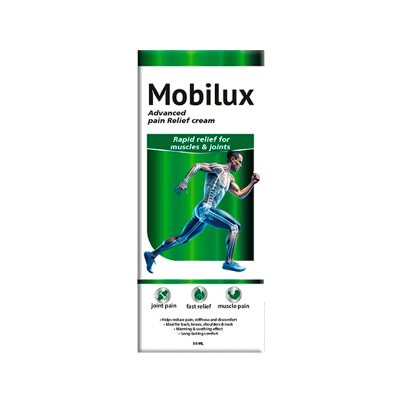 Mobilux cream tube standing upright, mineral pain relief cream